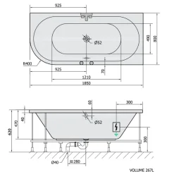 Poreamme Viva Highline Hydro, 1850x800x470mm, oikea, 267l, valkoinen*Interia Online