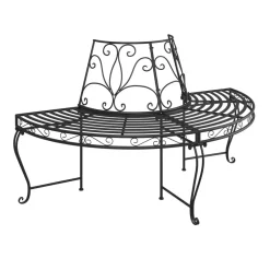Puolipyöreä puunympäryspenkki Ø 160 cm musta teräs*FinePRICE Clearance