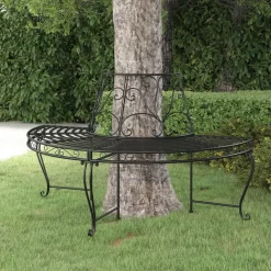 Puolipyöreä puunympäryspenkki Ø 160 cm musta teräs*FinePRICE Clearance
