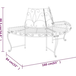 Puolipyöreä puunympäryspenkki 2 kpl Ø 160 cm musta teräs*FinePRICE Best