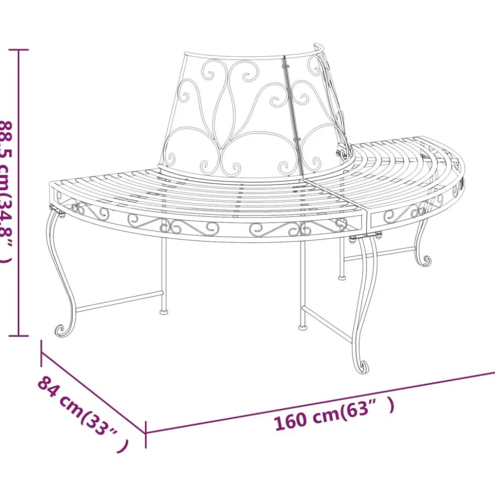 Puolipyöreä puunympäryspenkki 2 kpl Ø 160 cm musta teräs*FinePRICE Best