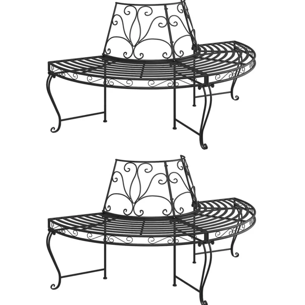 Puolipyöreä puunympäryspenkki 2 kpl Ø 160 cm musta teräs*FinePRICE Best