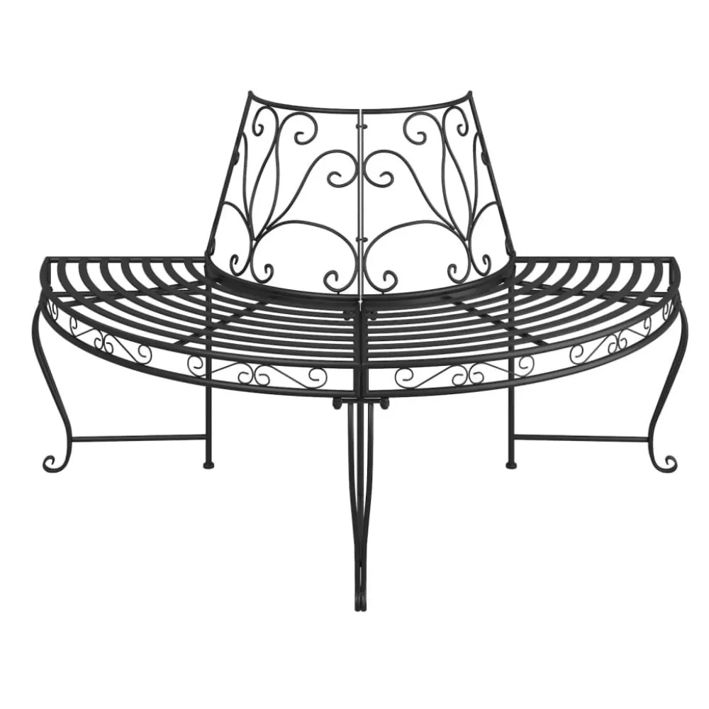 Puolipyöreä puunympäryspenkki 2 kpl Ø 160 cm musta teräs*FinePRICE Best