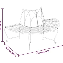 Discount Puolipyöreä puunympäryspenkki 2 kpl Ø159 cm musta teräs Puutarhapenkit