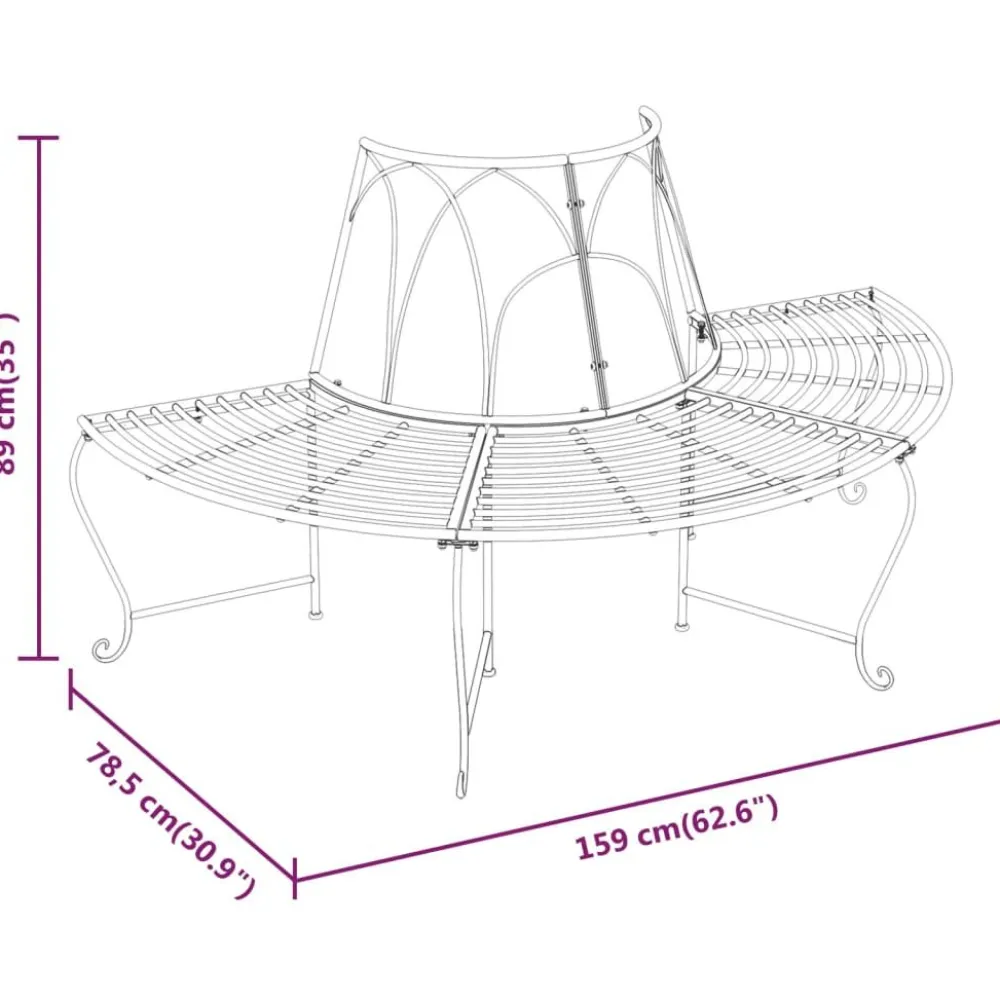 Discount Puolipyöreä puunympäryspenkki 2 kpl Ø159 cm musta teräs Puutarhapenkit
