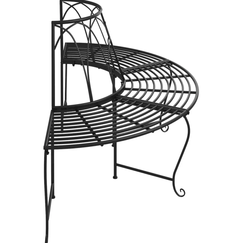 Discount Puolipyöreä puunympäryspenkki 2 kpl Ø159 cm musta teräs Puutarhapenkit