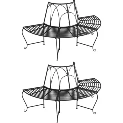 Discount Puolipyöreä puunympäryspenkki 2 kpl Ø159 cm musta teräs Puutarhapenkit