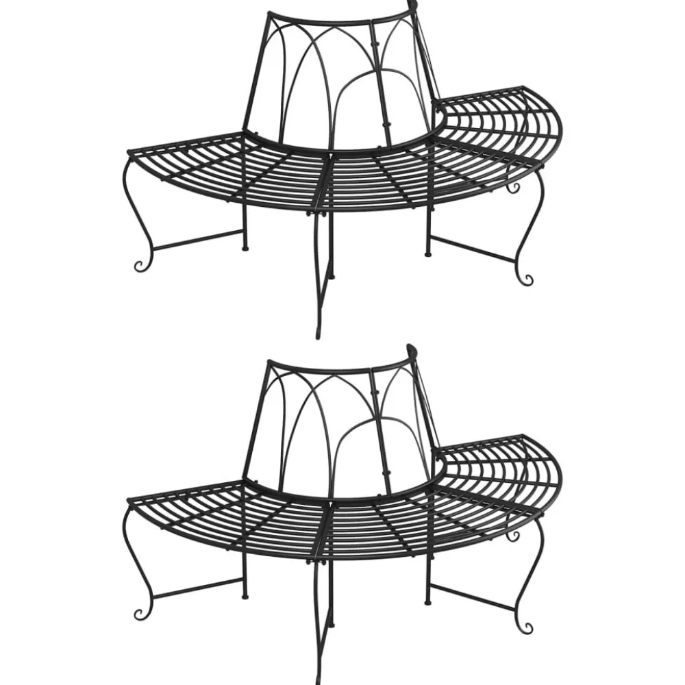 Discount Puolipyöreä puunympäryspenkki 2 kpl Ø159 cm musta teräs Puutarhapenkit