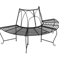 Discount Puolipyöreä puunympäryspenkki 2 kpl Ø159 cm musta teräs Puutarhapenkit