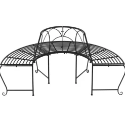 Discount Puolipyöreä puunympäryspenkki 2 kpl Ø159 cm musta teräs Puutarhapenkit