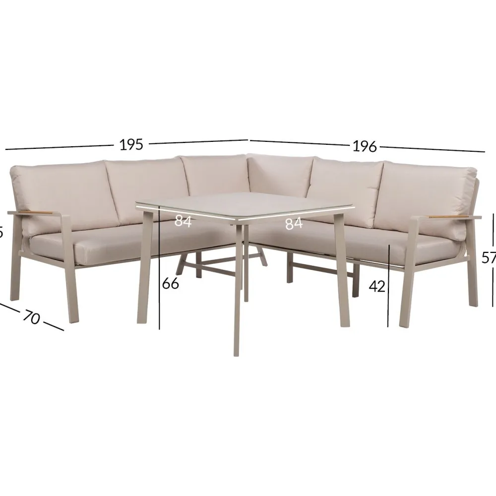Puutarhakalustesetti UPLAND pöytä ja kulmasohva, beige*Home4you Hot