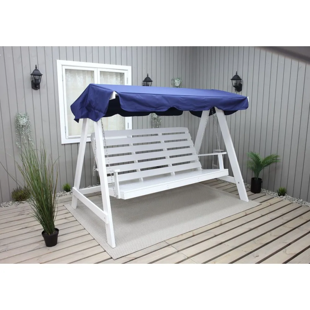 New Puutarhakeinu katoksella Pelle 165cm valkoinen/sininen Pihakeinut
