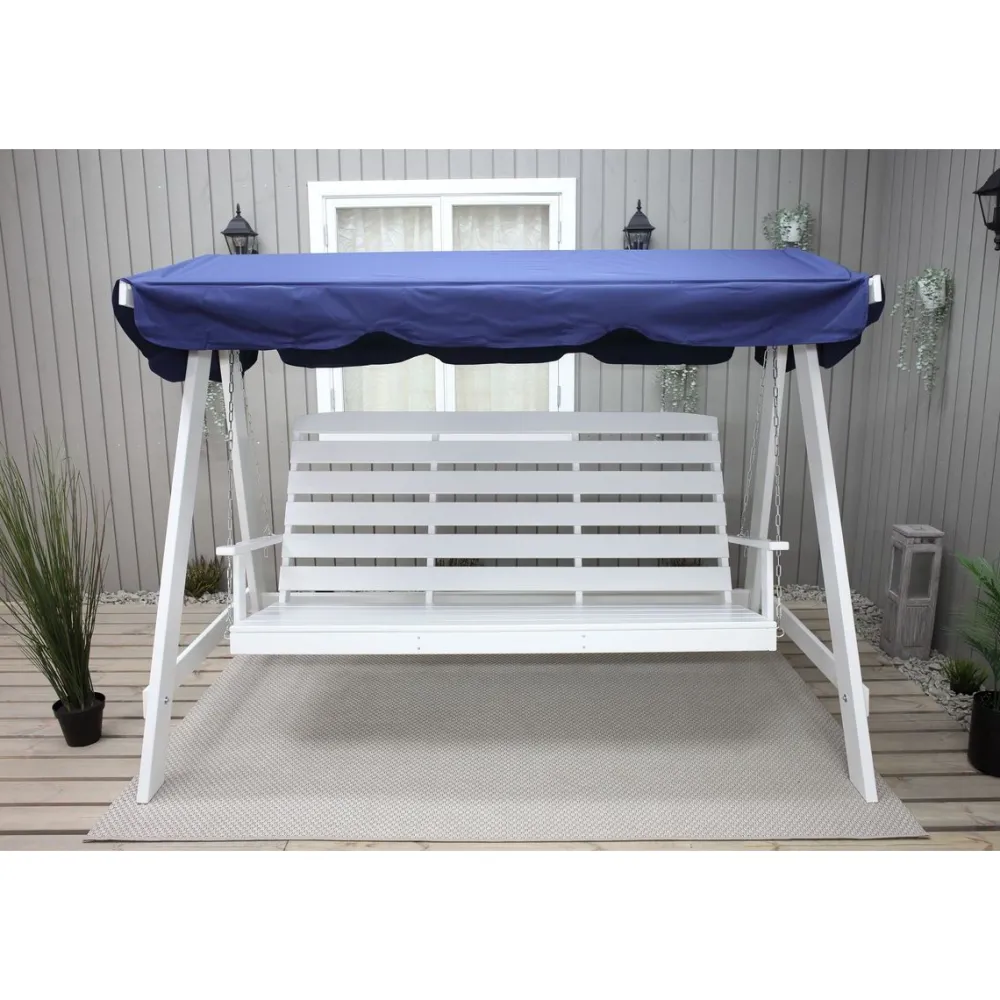New Puutarhakeinu katoksella Pelle 165cm valkoinen/sininen Pihakeinut
