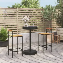 Puutarhan bistrosarja 3-osainen musta polyrottinki/täysi akasiapuu (87718)*FinePRICE Outlet