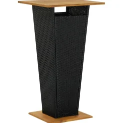 Clearance Puutarhan bistrosarja 3-osainen musta polyrottinki/täysi akasiapuu (87722) Parvekekalusteet