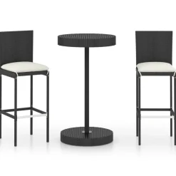 Discount Puutarhan bistrosarja 3-osainen tyynyillä polyrottinki musta (95445) Parvekekalusteet