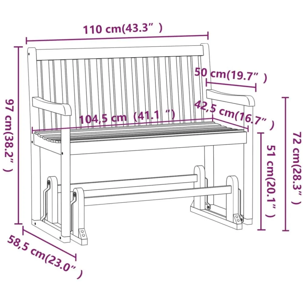 Puutarhan keinupenkki 110 cm, akasiapuu Puutarhapenkit