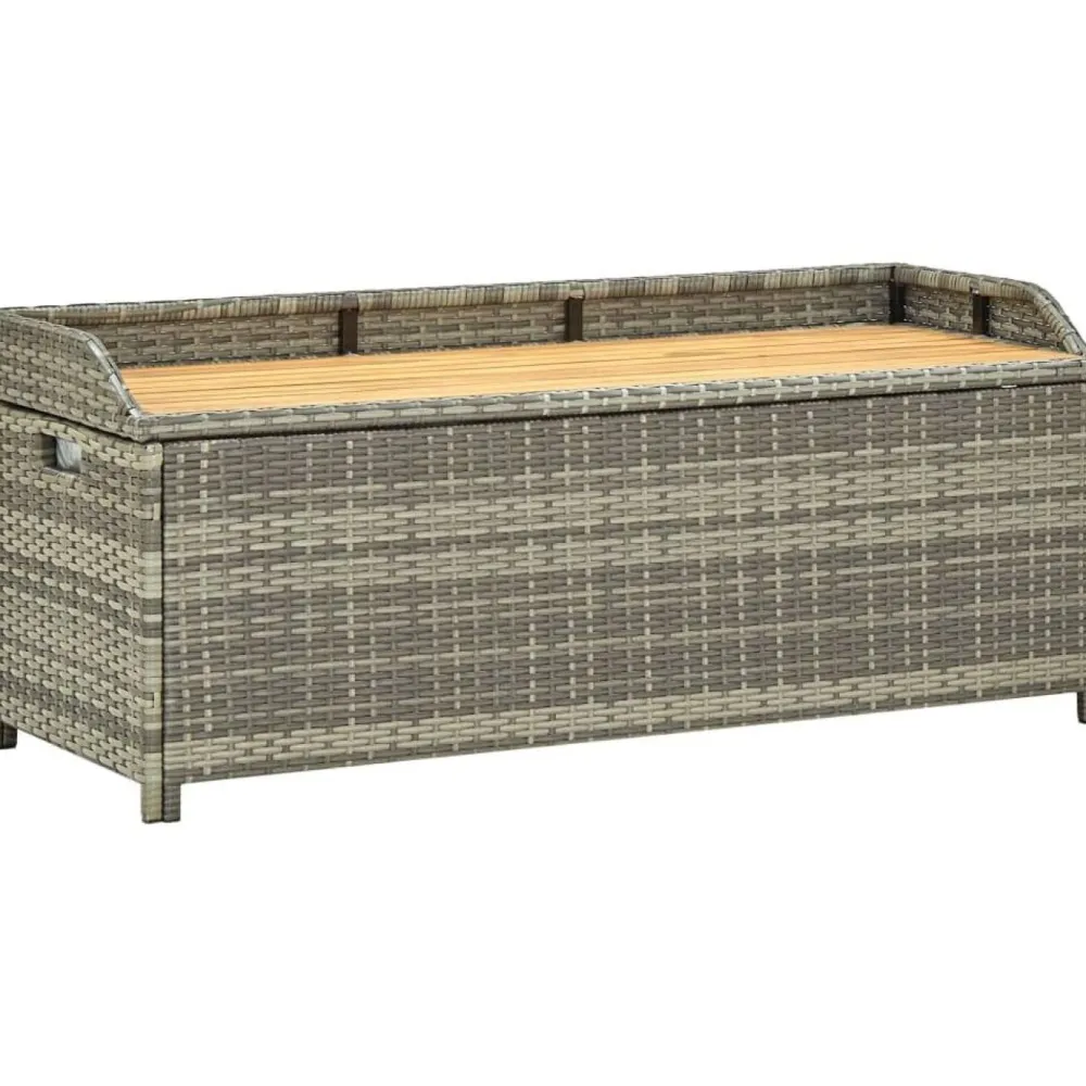 Outlet Puutarhan säilytyspenkki 120 cm polyrottinki harmaa Säilytyslaatikot Ulos|Puutarhapenkit