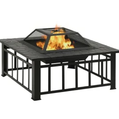 Puutarhan tulimalja ja hiilihanko 81x81x47 cm xxl teräs*FinePRICE