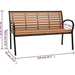 Puutarhapenkki musta ja ruskea 116 cm teräs ja WPC Puutarhapenkit