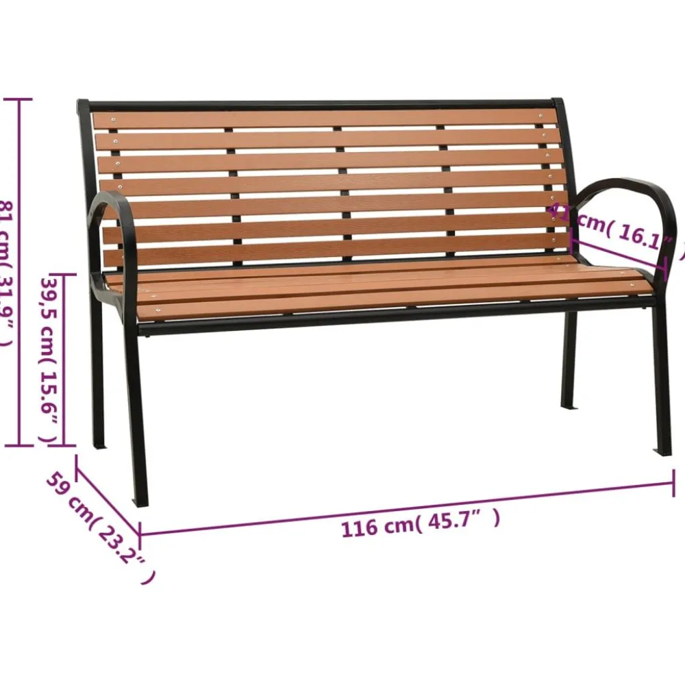 Puutarhapenkki musta ja ruskea 116 cm teräs ja WPC Puutarhapenkit