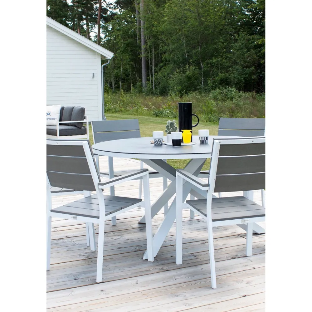 Discount Pyöreä ruokapöytä Copacabana 2, Ø140cm, harmaa/valkoinen Puutarhapöydät