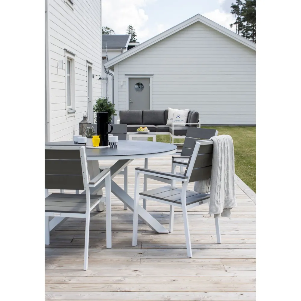 Discount Pyöreä ruokapöytä Copacabana 2, Ø140cm, harmaa/valkoinen Puutarhapöydät