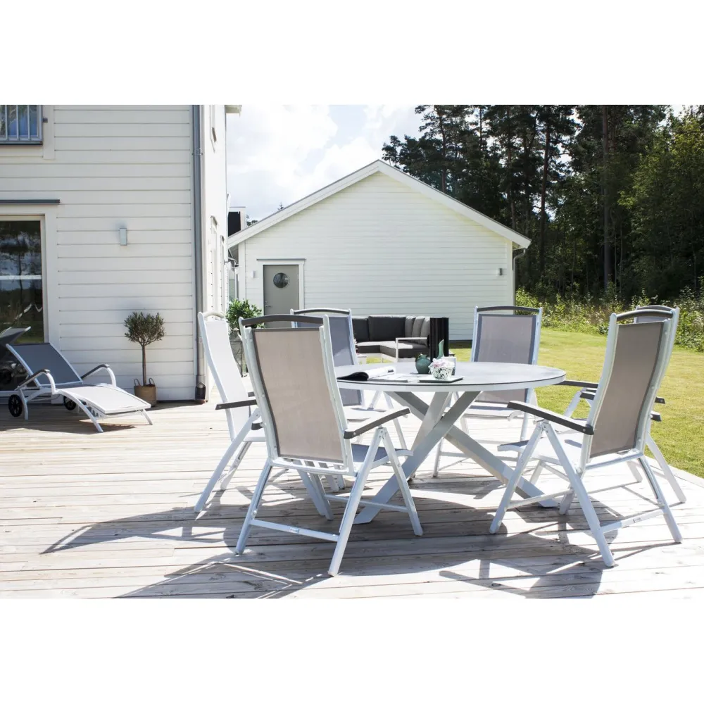 Discount Pyöreä ruokapöytä Copacabana 2, Ø140cm, harmaa/valkoinen Puutarhapöydät