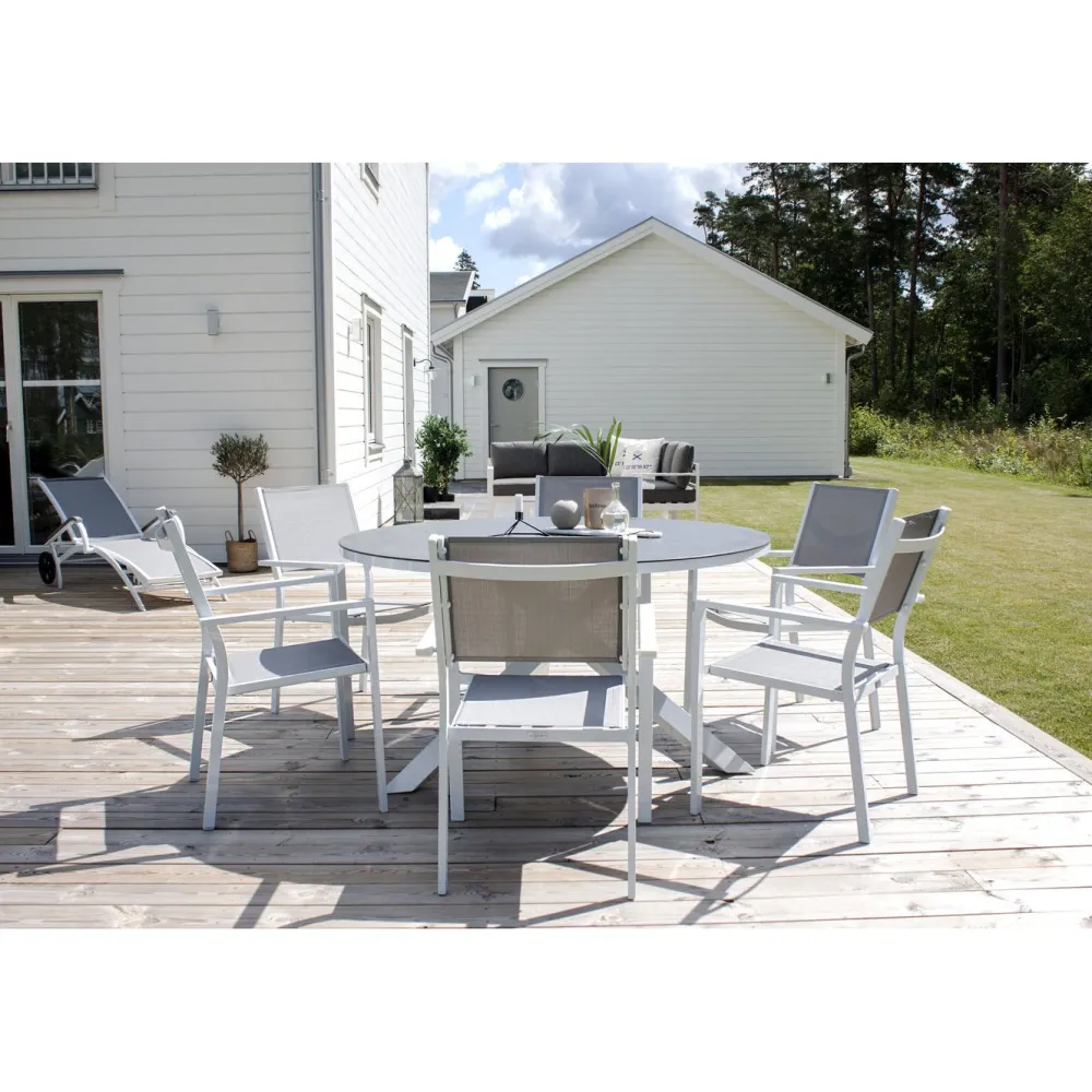 Discount Pyöreä ruokapöytä Copacabana 2, Ø140cm, harmaa/valkoinen Puutarhapöydät