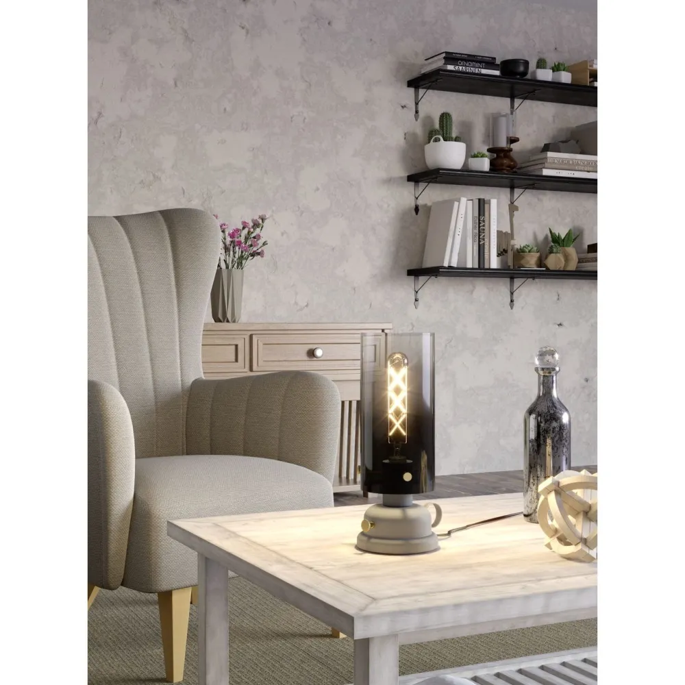 Outlet Pöytävalaisin Gargrave, Ø31.5cm, E27, 40W, IP20, harmaa/messinki Pöytävalaisimet