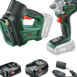 Renkaanvaihtosarja Bosch DIY iskumutterinväännin + paineilmapumppu 18V 2,0+4,0 Ah akuilla*Bosch Power Tools Clearance