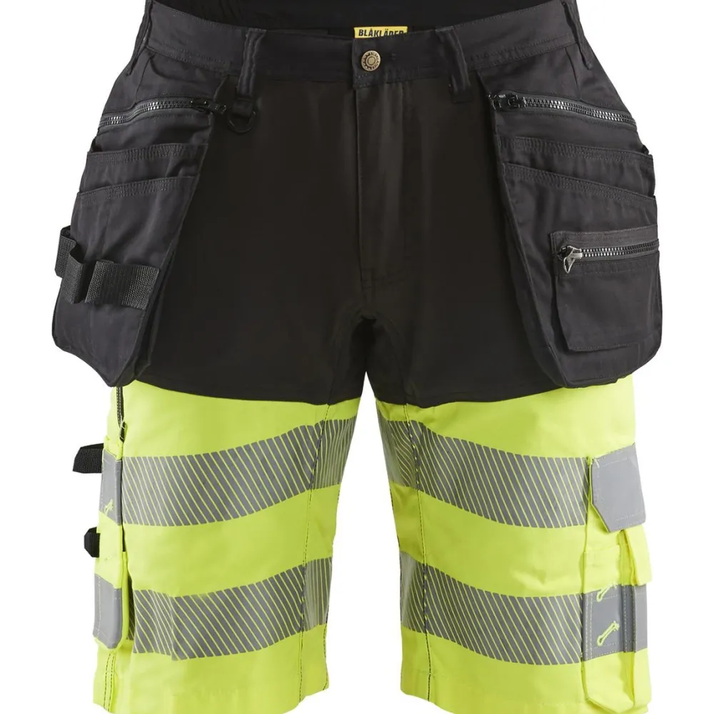 Best Riipputaskushortsit 1596 Highvis Stretch musta/huomiokeltainen Työhousut