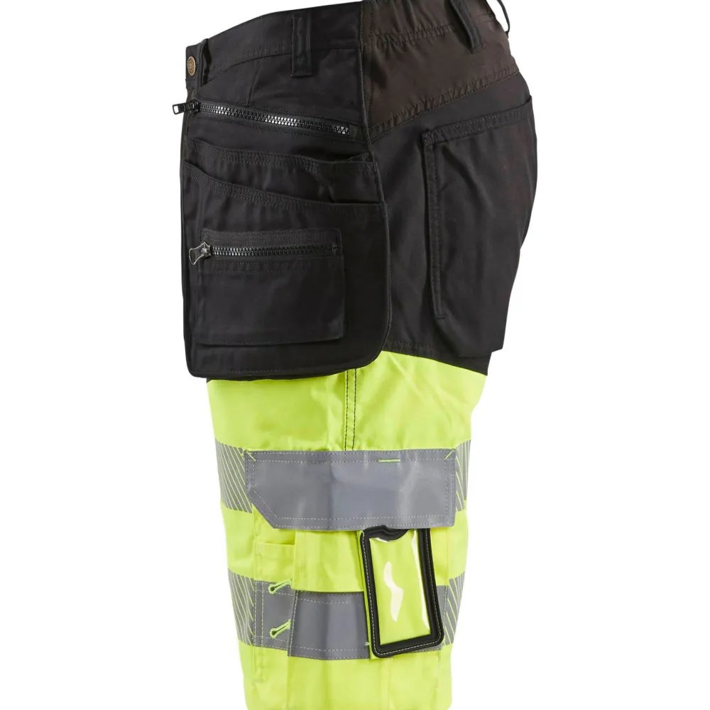 Best Riipputaskushortsit 1596 Highvis Stretch musta/huomiokeltainen Työhousut