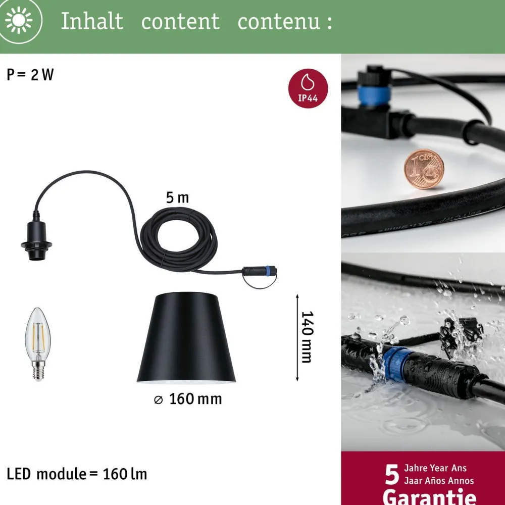 Riippuvalaisin Plug & Shine Kofia, IP44, 3000K, 2W, antrasiitti*Paulmann Sale