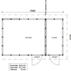Roskakatos RK30V, 7040x4236mm, 29.8m², puuvalmis*Timburg Online