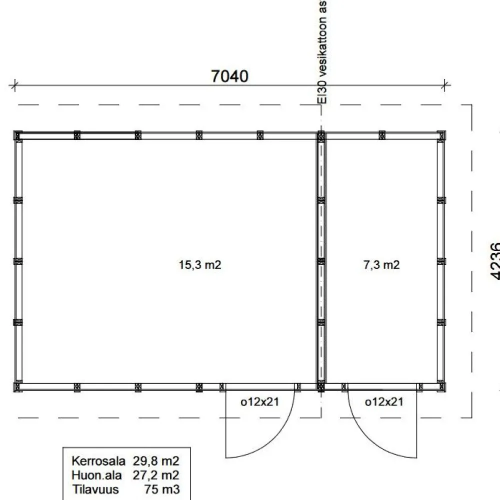 Roskakatos RK30V, 7040x4236mm, 29.8m², puuvalmis*Timburg Online
