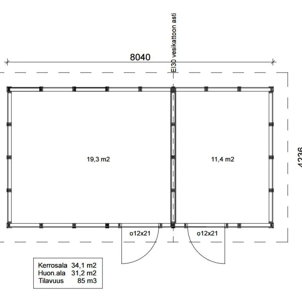 Clearance Roskakatos RK34V, 8040x4236mm, 34m², puuvalmis Roskakatokset