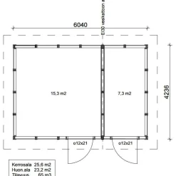 Sale Roskakatos RK25V, 6040x4236mm, 25.6m², puuvalmis Roskakatokset