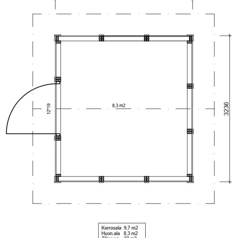 Roskakatos RK10, 3040x3226mm, 9.7m², puuvalmis Roskakatokset