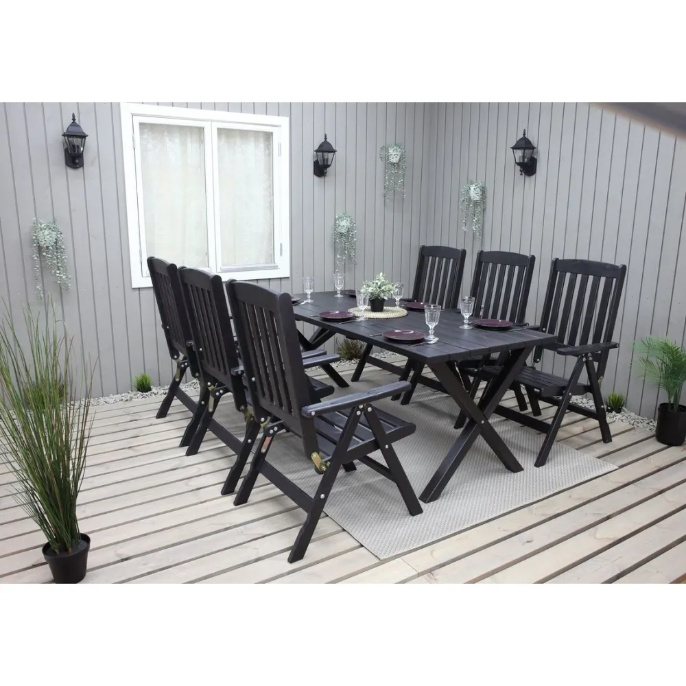 Ruokailuryhmä Scottsdale 190cm pöytä + 6 tuolia musta*Baltic Garden Discount