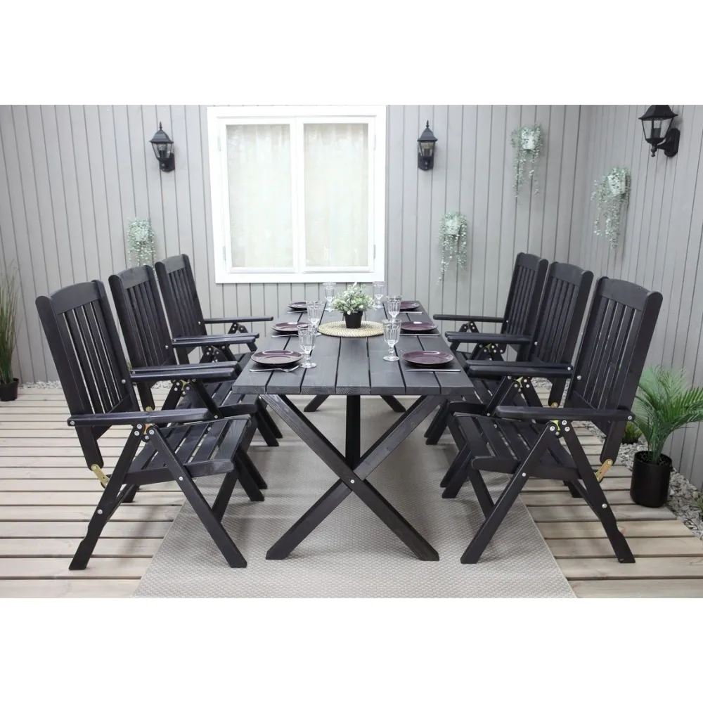 Ruokailuryhmä Scottsdale 190cm pöytä + 6 tuolia musta*Baltic Garden Discount
