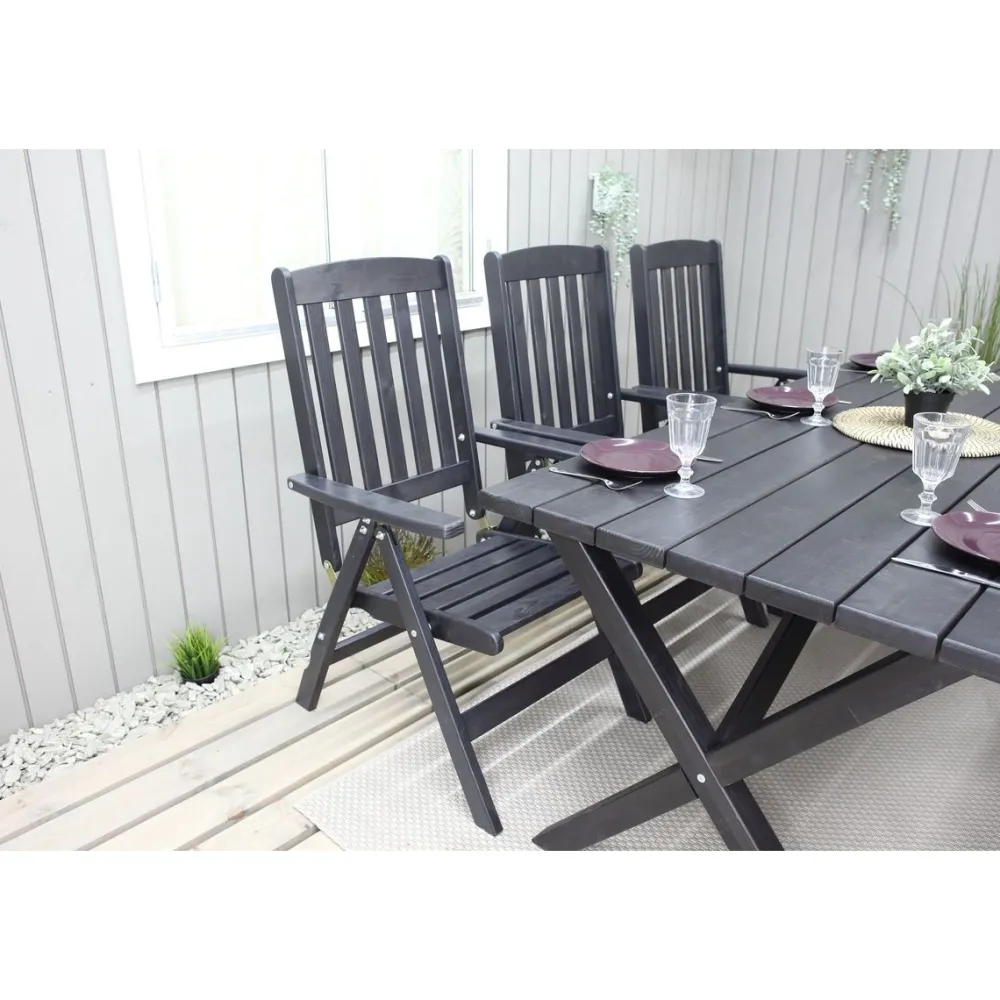 Ruokailuryhmä Scottsdale 190cm pöytä + 6 tuolia musta*Baltic Garden Discount