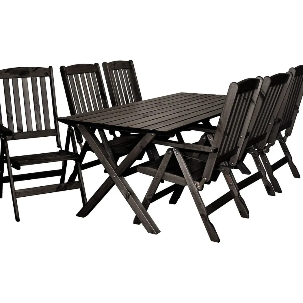 Ruokailuryhmä Scottsdale 190cm pöytä + 6 tuolia musta*Baltic Garden Discount