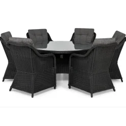 Ruokailuryhmä Marcus ø140 cm pöytä + 6 nojatuolia musta/harmaa*Comfort Garden Best