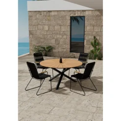 Discount Ruokailuryhmä ulos , musta Mexico-pöytä Ø140cm + 4 mustaa Bois-tuolia Ruokailuryhmät Ulos