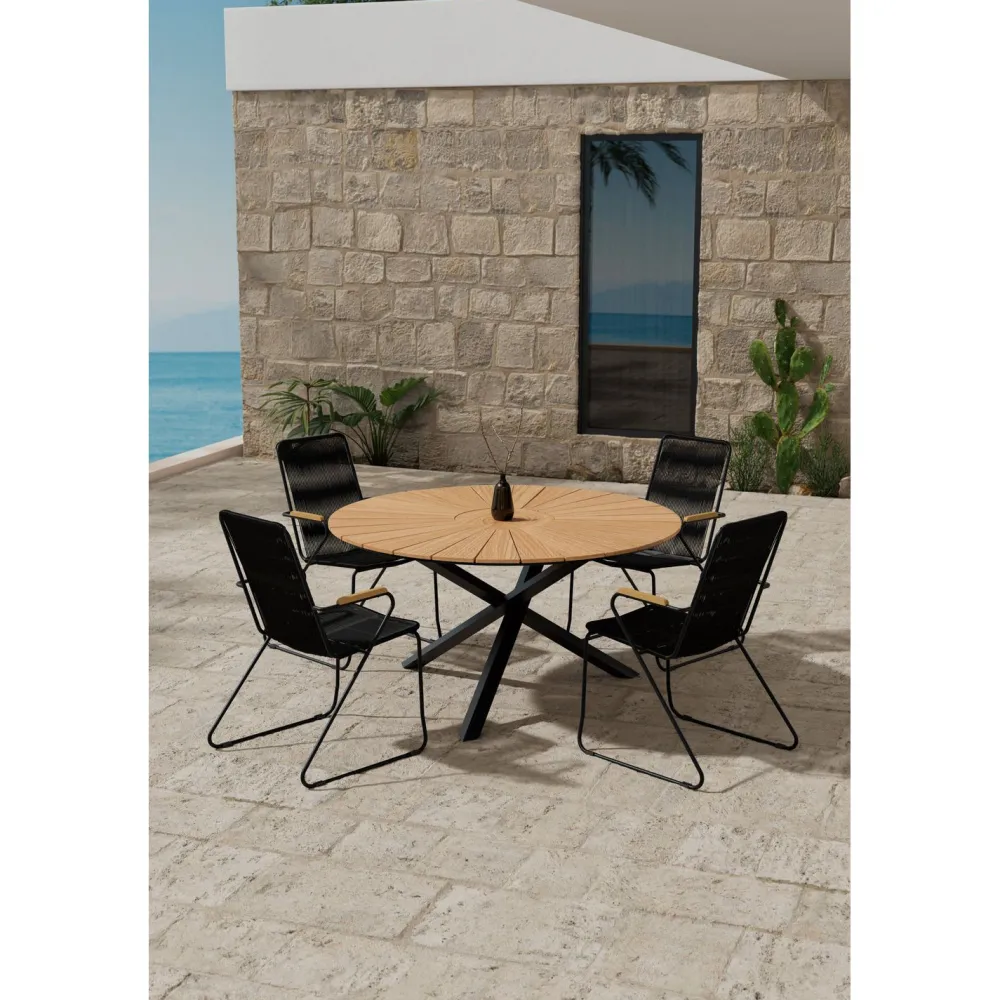 Discount Ruokailuryhmä ulos , musta Mexico-pöytä Ø140cm + 4 mustaa Bois-tuolia Ruokailuryhmät Ulos