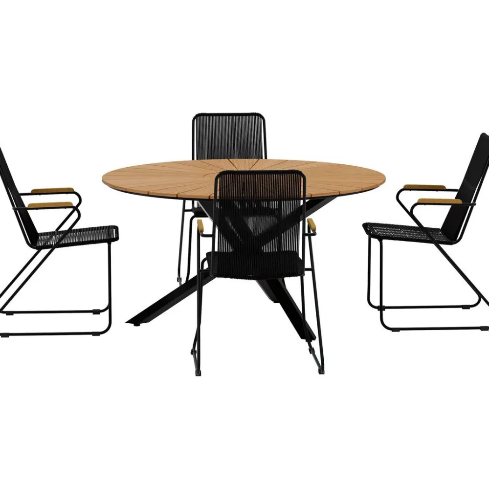Discount Ruokailuryhmä ulos , musta Mexico-pöytä Ø140cm + 4 mustaa Bois-tuolia Ruokailuryhmät Ulos