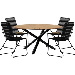 Discount Ruokailuryhmä ulos , musta Mexico-pöytä Ø140cm + 4 mustaa Bois-tuolia Ruokailuryhmät Ulos