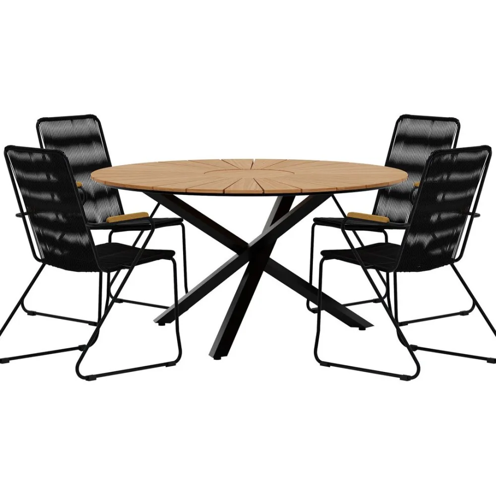 Discount Ruokailuryhmä ulos , musta Mexico-pöytä Ø140cm + 4 mustaa Bois-tuolia Ruokailuryhmät Ulos