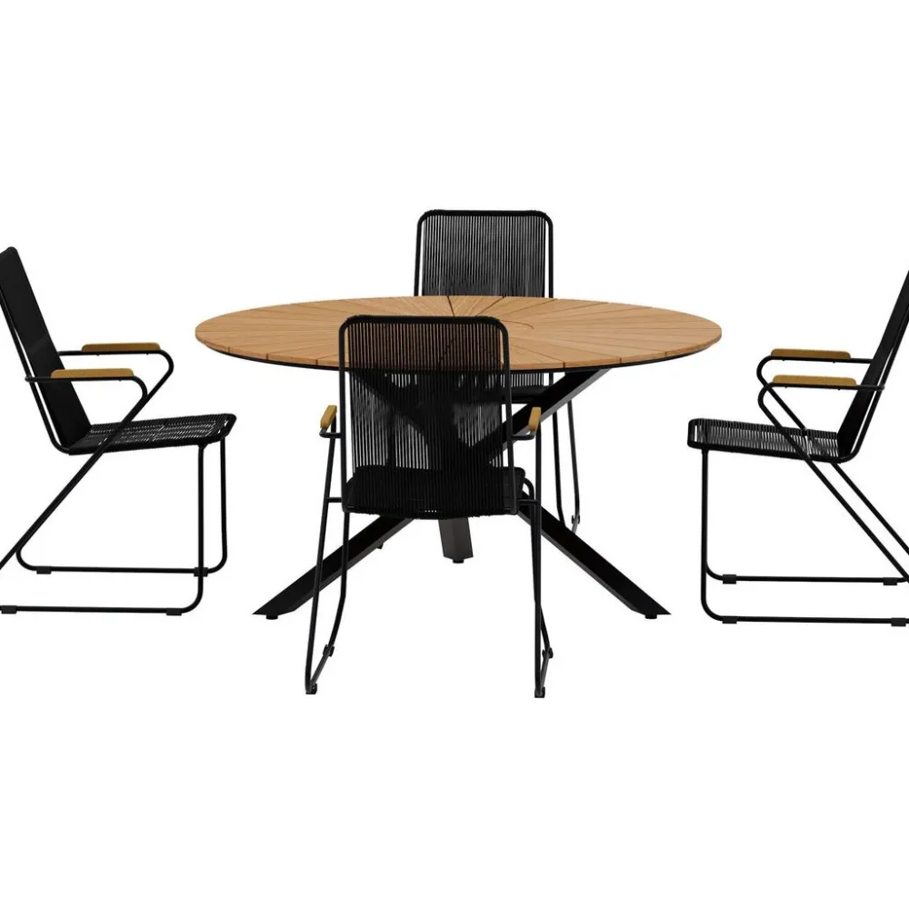 Discount Ruokailuryhmä ulos , musta Mexico-pöytä Ø140cm + 4 mustaa Bois-tuolia Ruokailuryhmät Ulos
